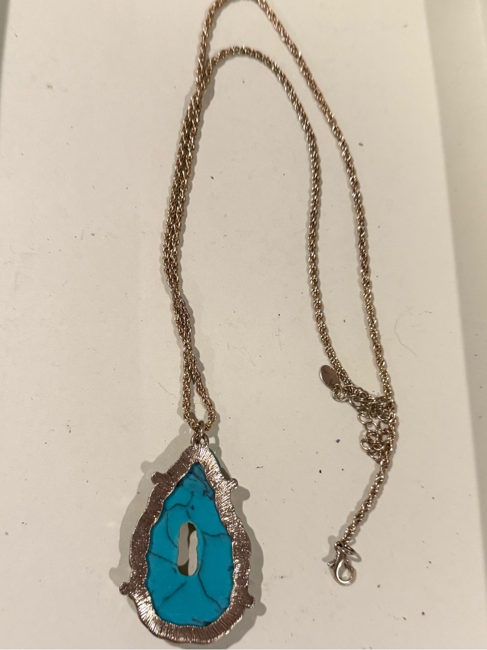 Turquoise Geode Pendant Necklace in Gold-Tone